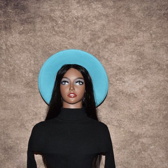 Turquoise Large Wide Brim Fedora Hat - Picture 5 of 8